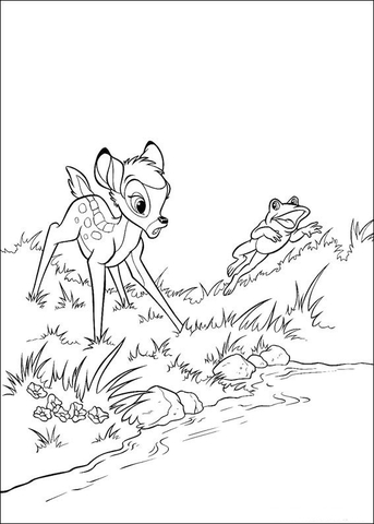 Bambi And Frog  Coloring Page